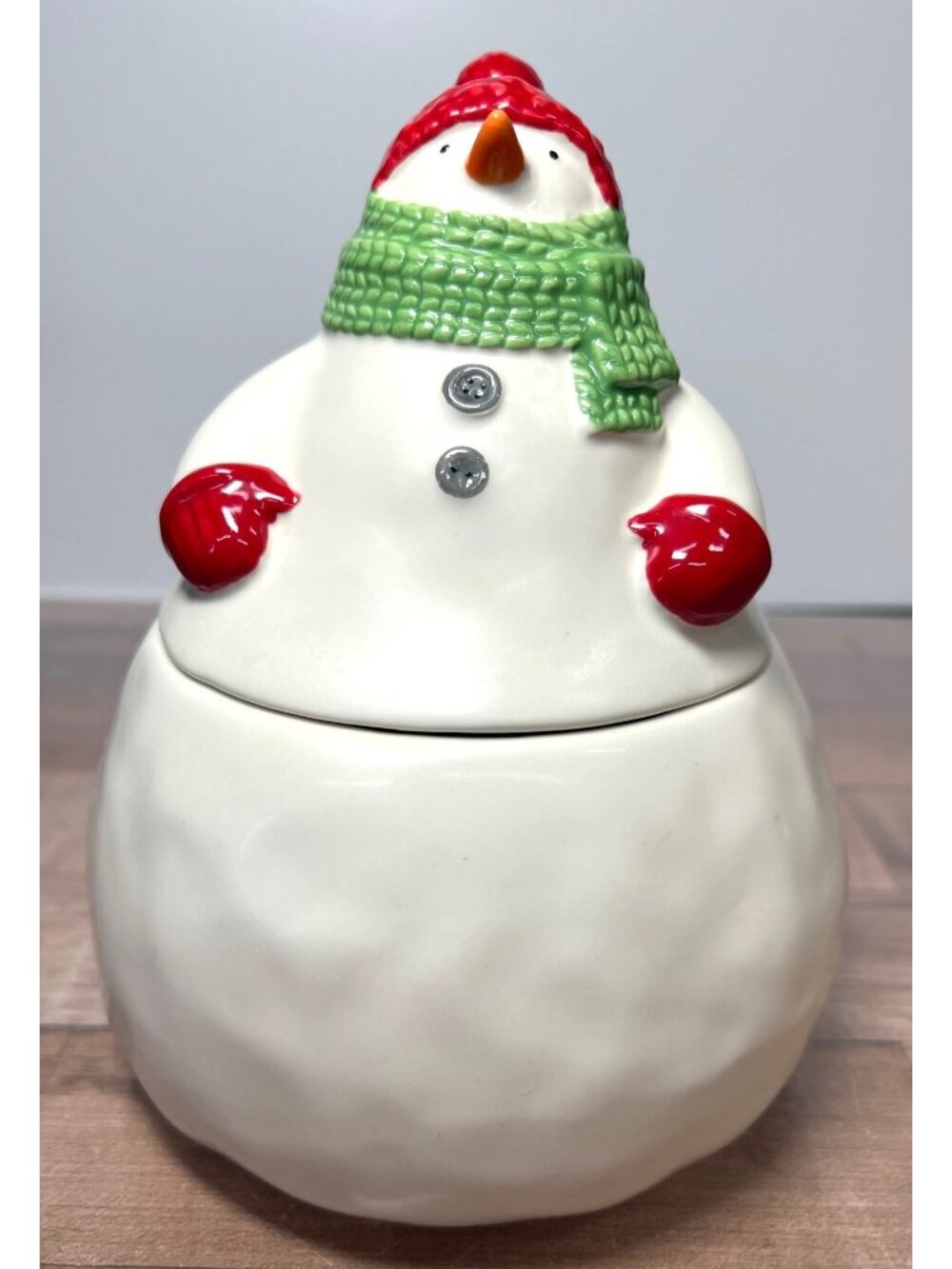 Snowman Cookie Jar With Green Scarf & Red Hat Hallmark Ceramic